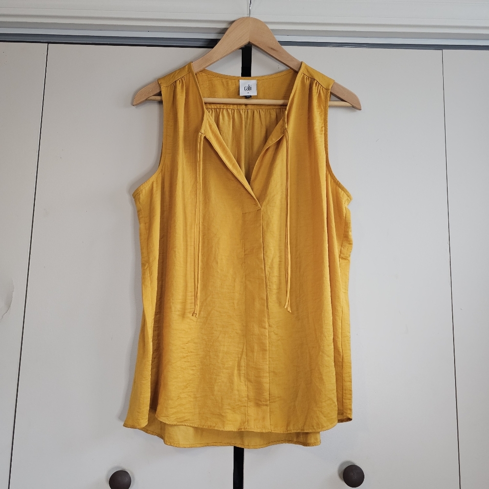 Cabi | Radiant 4044 Mustard Yellow Gold Satin Sleeveless Blouse Medium